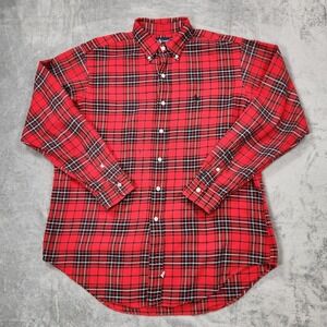 Polo Ralph Lauren Flannel Shirt Mens L Button Down Classic‎ Fit Plaid Cozy Red